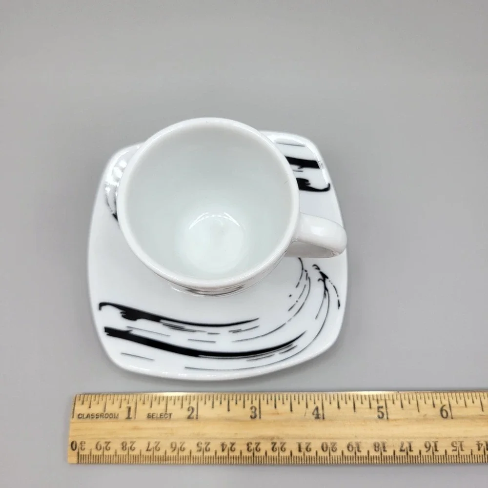 Schon White & Black Porcelain Small Espresso Cup & Saucer Set